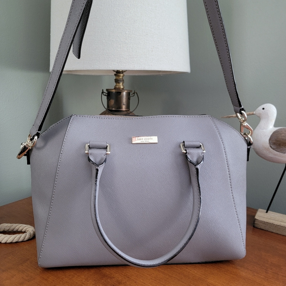 Kate Spade WKRU4878 Tilden Place Satchel Gray Saffiano Leather Crossbody Bag - Picture 16 of 16